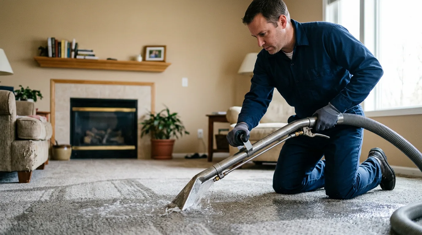 Water damage restoration technician working near Stamford, CT